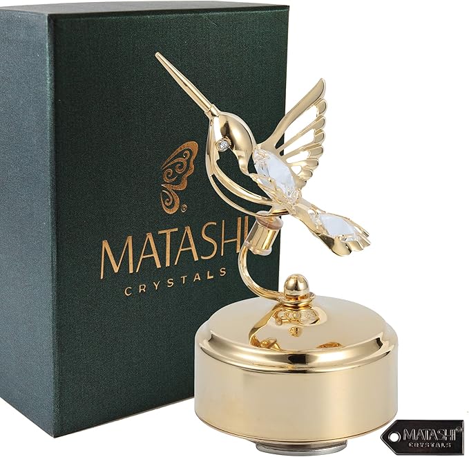 Matashi Hummingbird Music Box – 24K Gold Plated Crystal Studded Gift – Best for Mother’s Day, Holiday, Anniversary, Valentines, Birthday for Women, Girlfriend, Wife, Mom, Grandma