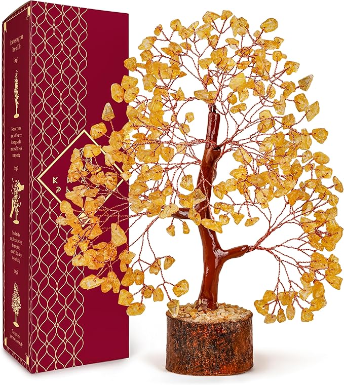 KARMAPLEDGE Crystal Tree Gifts for Women, Chakra Healing Citrine Crystals Handmade Tree of Life for Home and Office Desk Decoration, Reiki Healing, Good Luck, Positive Energy, Money, Birthday Gifts