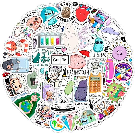 BulbaCraft 100Pcs Science Stickers for Students - Science Class Room Decor, Waterproof Vinyl Decals, Gifts for Women & Men