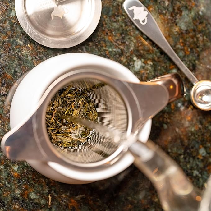 Fine Mesh Loose Tea Infuser −18/8 Stainless Steel, Large Capacity, Wide Double Handles−Fits Cups, Mugs, Small Teapots−Loose Leaf Tea Brew Basket, Steeper & Strainer −The Elegant Elephant