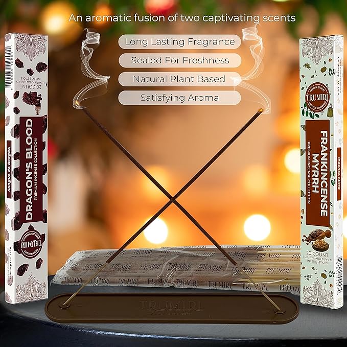Trumiri Incense Sticks - Combo Pack of 40 Insence-Sticks - 20 Dragons Blood + 20 Frankincense Myrrh - Insenses - Insents - Incents - Inscense - Incence - Incienso - All Natural Incense Sticks