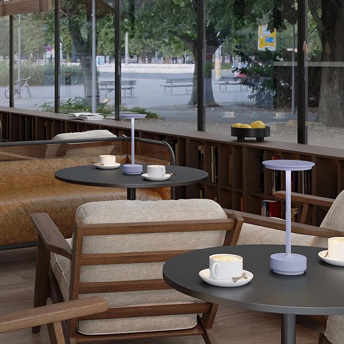 Rechargeable Table Lamps Cordless, Portable 5000mAh Outdoor Table Light, 3 Color Stepless Dimming LED Table Lamp with Memory Function, for Home/Dinner/Patio/Restaurant.(Light Purple)