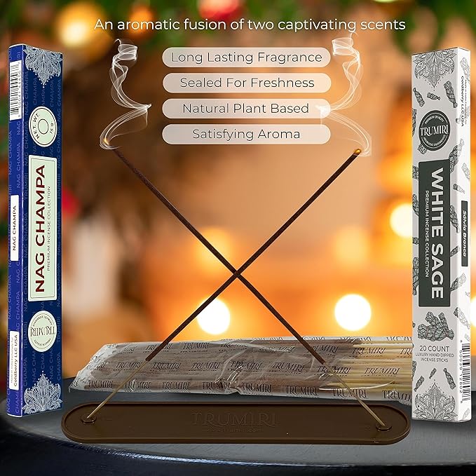 Trumiri Incense Sticks - Combo Pack of 35 Insence-Sticks - 15 Nag Champa + 20 White Sage - Insenses - Insents - Incents - Inscense - Incence - Incienso - All Natural Incense Sticks