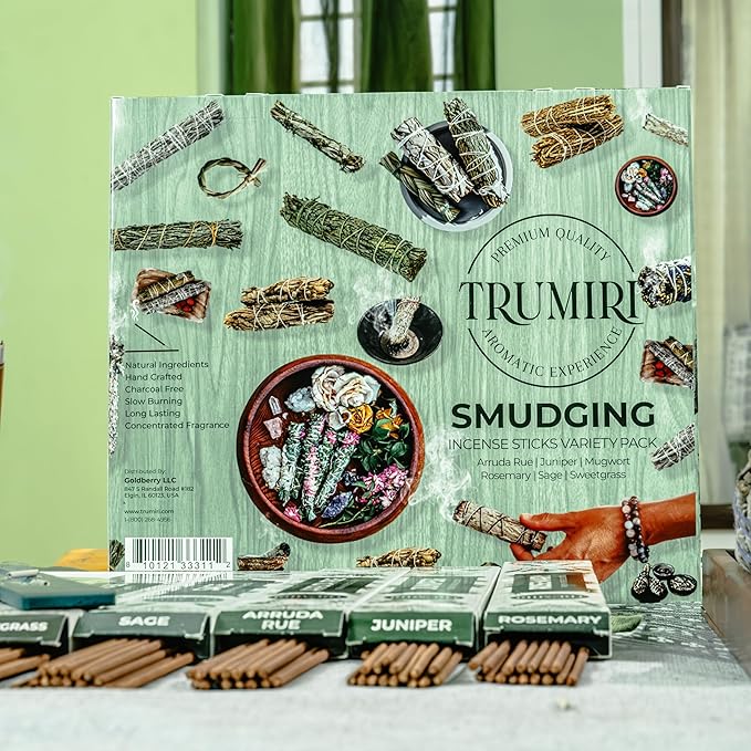 Trumiri Incense Sticks for Smudge Kit - Total 120 Insence-Sticks (20 Insense x 6 Incents) - Inciensos Aromaticos para Malas Energias Inscents-Sticks with Sage Sweetgrass for Smudging + Incense Holder