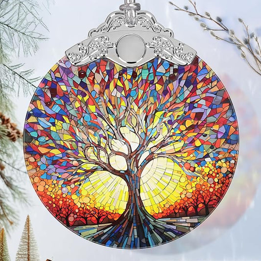 Christmas Ornaments - Stained Glass Tree of Life - Traditional Christmas Decor - Multicolor - Glass - Hanging Ornaments - 1 Count - Unscented - Ideal for Gifting
