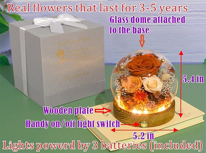 Valley of Rain & Forest Long-Lasting Real Flowers, Unique Floral Gift For You to Send Love for All Occasions, for Indoor Decoration (Orange Rose & Champagne Rose - Fall Themed)