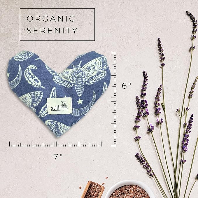 Butterfly Heart Eye Pillow for Women – Lavender + Flaxseed – Grounding Weighted Compress for Meditation, Sleep & Stress Relief – Indigo Calm Pattern – Sensory Wellness Gift