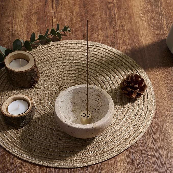 Incense Holder for Sticks and Cones - Handcrafted Limestone Incense Burner and Ash Catcher, Modern Stone Holder for Aromatherapy, Meditation, and Japanese Incense