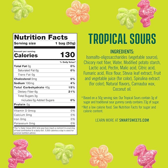 SmartSweets Tropical Sours Gummy Candy: 1.8oz (Pack of 14), Gummy Candy with Low Sugar, Low Calorie, No Artificial Sweeteners, Plant-Based, Gluten-Free, Healthy Snack for Kids & Adults