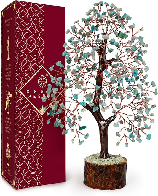 Crystal Tree of Life Amazonite Healing Crystal Trees for Home & Office Decoration, Handmade Crystal Money Bonsai Trees for Positive Energy, Good Luck, Christmas Decor, Birthday Gifts for Women, Mom