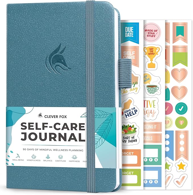Clever Fox Self-Care Journal Pocket – Daily Reflection Notebook – Mental Health & Personal Development Planner, Meditation & Mood Log (Aquamarine)