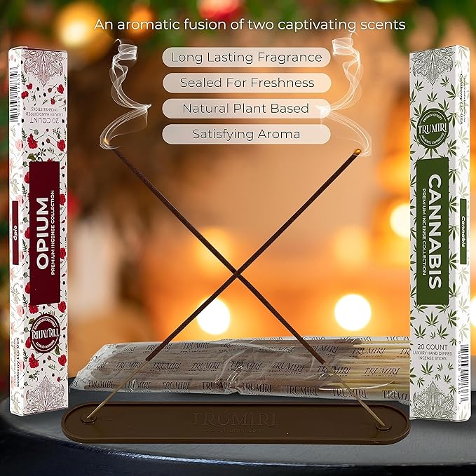 Trumiri Incense Sticks - Combo Pack of 40 Insence-Sticks - 20 Opium + 20 Cannabis - Insenses - Insents - Incents - Inscense - Incence - Incienso - All Natural Incense Sticks