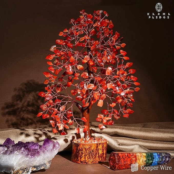 Crystal Tree of Life Carnelian Healing Crystal Trees for Home & Office Decoration, Handmade Crystal Money Bonsai Trees for Positive Energy, Good Luck, Christmas Decor, Birthday Gifts for Women, Mom