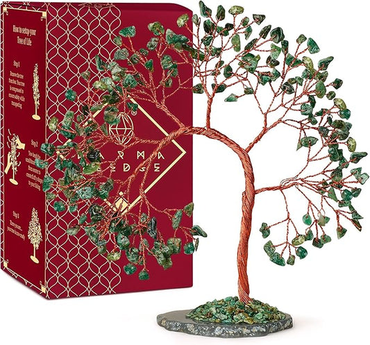 Green Aventurine Crystal Tree of Life, 7 Chakra Healing Crystals Trees, Handcrafted Money Bonsai Tree, Feng Shui Decor, Home and Office Desk Decoration for Positive Energy & Wealth, Spiritual Gifts