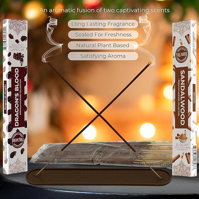 Trumiri Incense Sticks - Combo Pack of 40 Insence-Sticks - 20 Dragons Blood + 20 Sandalwood - Insenses - Insents - Incents - Inscense - Incence - Incienso - All Natural Incense Sticks