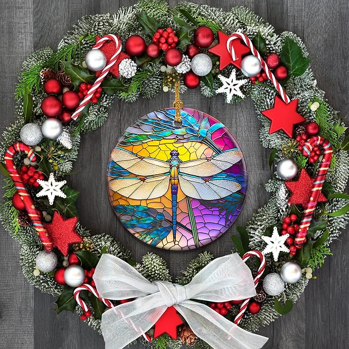 Dragonfly Christmas Ornaments, Touber Christmas Hanging Ornament, Christmas Tree Ornaments, Holiday Decor, Gifts for Dragonfly Lovers, Dragonflies Theme Gift - Pattern A
