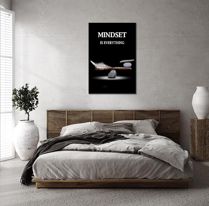 SKASNFAI Mindset Motivation Office Wall Art Zen Stone Canvas Print Pictures Wall Decor Framed Positive Quotes Posters for Living Room Bedroom Decoration (28L x 44W)