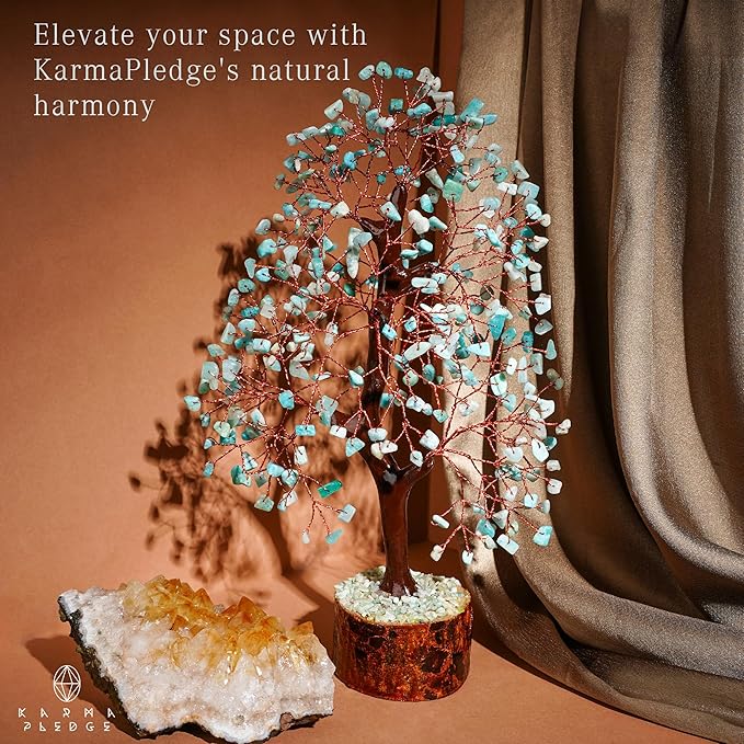Crystal Tree of Life Amazonite Healing Crystal Trees for Home & Office Decoration, Handmade Crystal Money Bonsai Trees for Positive Energy, Good Luck, Christmas Decor, Birthday Gifts for Women, Mom