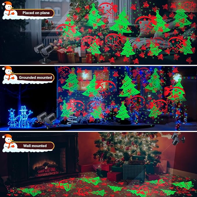 Toodour Christmas Projector Lights Outdoor, Double Head Dynamic Projector Christmas Lights with Timer - Waterproof Holiday Decorative Lighting for Yard Home Wall Window Indoor Christmas Decorations