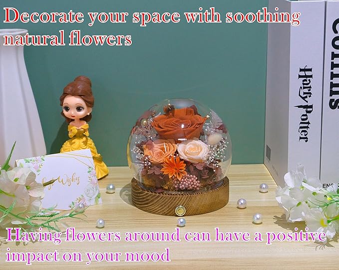 Valley of Rain & Forest Long-Lasting Real Flowers, Unique Floral Gift For You to Send Love for All Occasions, for Indoor Decoration (Orange Rose & Champagne Rose - Fall Themed)