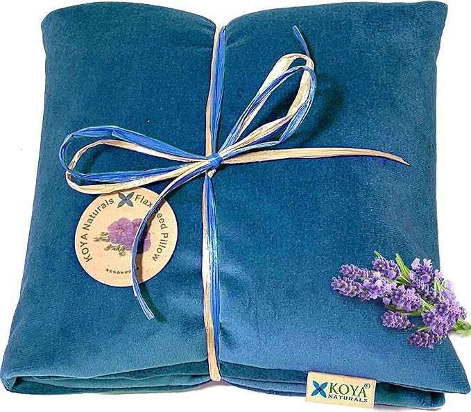 KOYA Naturals Soft Velvet Flax Seed Pillow with Lavender- Microwave Heating Pad – Microwavable Moist Heat Pack – for Neck, Muscle, Joint, Stomach Pain, Menstrual Cramps (Turquoise)
