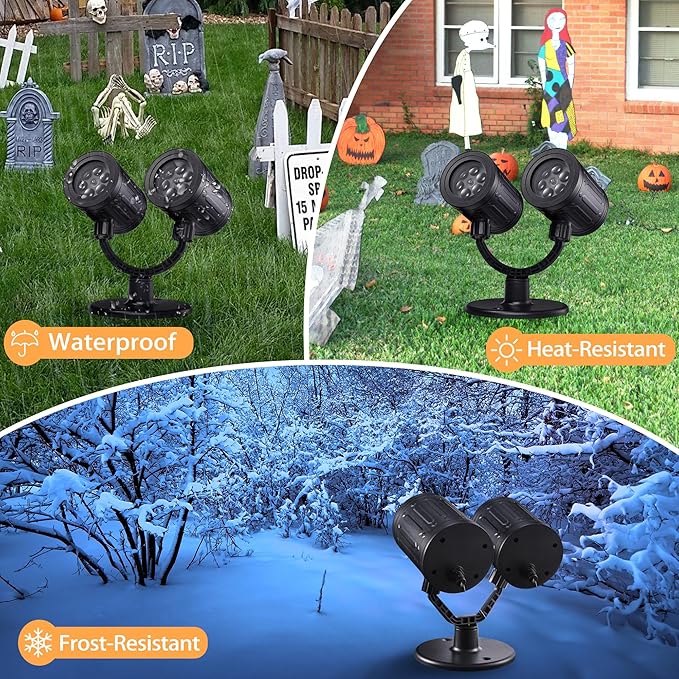 Toodour Halloween Projector Lights Outdoor, Double Head Dynamic Halloween Lights Projector with Timer, Waterproof Spooky Eye Decorations Light for Indoor Outdoor Home Window Wall Decorations