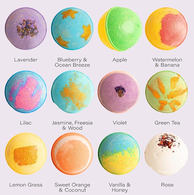 12 XXL Bubbly Organic Bath Bombs Gift Set for Women Men and Kids Designed in Canada Long Lasting Floaters Relaxing Aromatherapy Rich in Pure Essential Oils Healing Properties