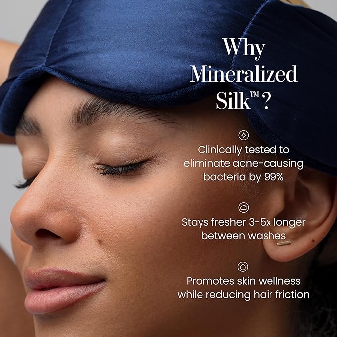 Nodpod Mineralized Silk Gentle Pressure Sleep Mask - Strap-Free, Light-Blocking Design for Sleep, Travel & Relaxation - Weighted Eye Pillow, Machine Washable (Sapphire)