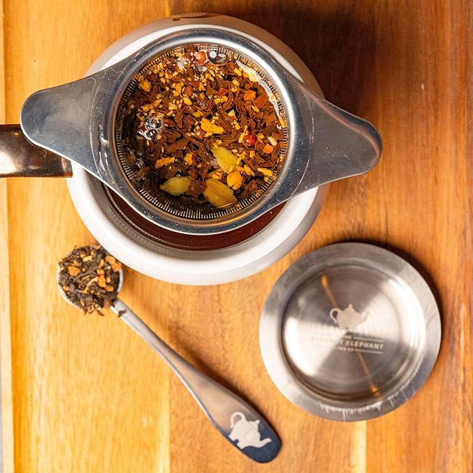 Fine Mesh Loose Tea Infuser −18/8 Stainless Steel, Large Capacity, Wide Double Handles−Fits Cups, Mugs, Small Teapots−Loose Leaf Tea Brew Basket, Steeper & Strainer −The Elegant Elephant