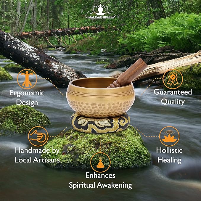 Tibetan Singing Bowls Set~ Meditation Sound Bowl hand Hammered in Nepal For Yoga, Meditation, Mindfulness, Healing & Chakra balancing~ (4 inch (Black Cushion))