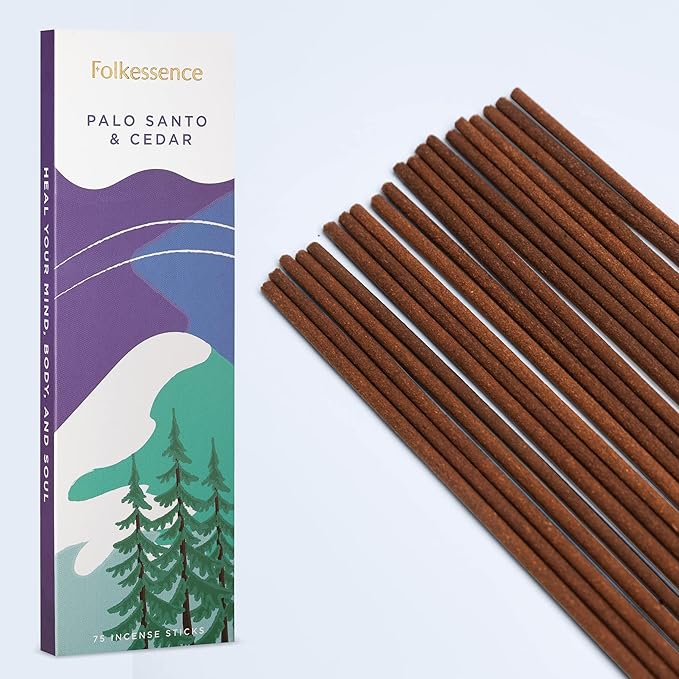 Folkulture Palo Santo Incense Sticks | Pack of 75 Non Toxic Cedar Incenses Stick for Meditation with 45 Min Burn Time | Organic Insence-Sticks | Aromatherapy Box Inscents-Stick for Spiritual Practice