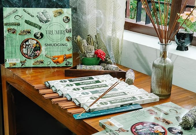 Trumiri Incense Sticks for Smudge Kit - Total 120 Insence-Sticks (20 Insense x 6 Incents) - Inciensos Aromaticos para Malas Energias Inscents-Sticks with Sage Sweetgrass for Smudging + Incense Holder