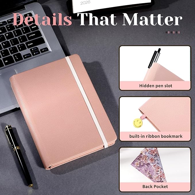 CAGIE Textured Hardcover Lined Journal for Women and Men, A5 Leather Journal Notebook with 256 Pages, 100GSM Paper – College Ruled Journaling Notebook for Writing, Work, School, Daily Diary