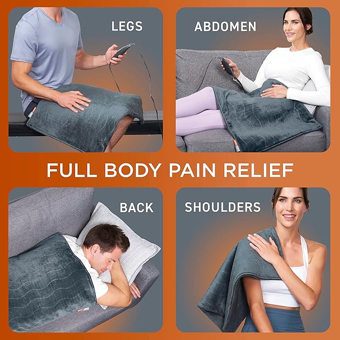 Pure Enrichment PureRelief Pro Far Infrared Ultra-Wide Heating Pad - Muscle Relief for Back, Neck, Shoulder, & Knee Pain in Athletes, 4 Heat Settings, Dry/Moist Heat, 20” x 24” Wide Size (Iron Gray)
