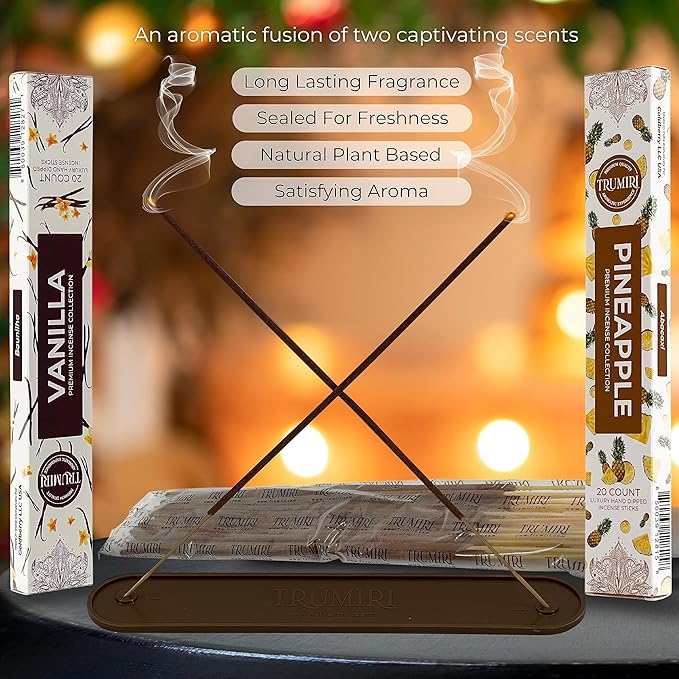 Trumiri Incense Sticks - Combo Pack of 40 Insence-Sticks - 20 Vanilla + 20 Pineapple - Insenses - Insents - Incents - Inscense - Incence - Incienso - All Natural Incense Sticks
