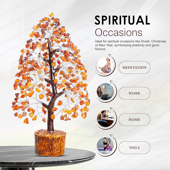 Carnelian Chakra Tree of Life - Crystal for Positive Energy, Handmade Gemstone Feng Shui Decor, Good Luck Money Tree Bonsai - Orange Healing Crystals for Sacral Chakra, Prosperity Gift