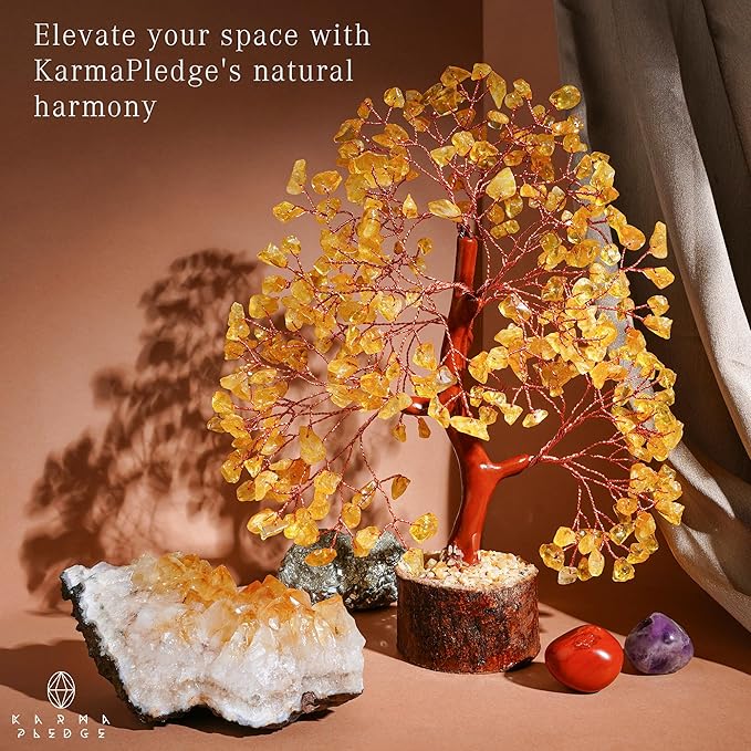KARMAPLEDGE Crystal Tree Gifts for Women, Chakra Healing Citrine Crystals Handmade Tree of Life for Home and Office Desk Decoration, Reiki Healing, Good Luck, Positive Energy, Money, Birthday Gifts