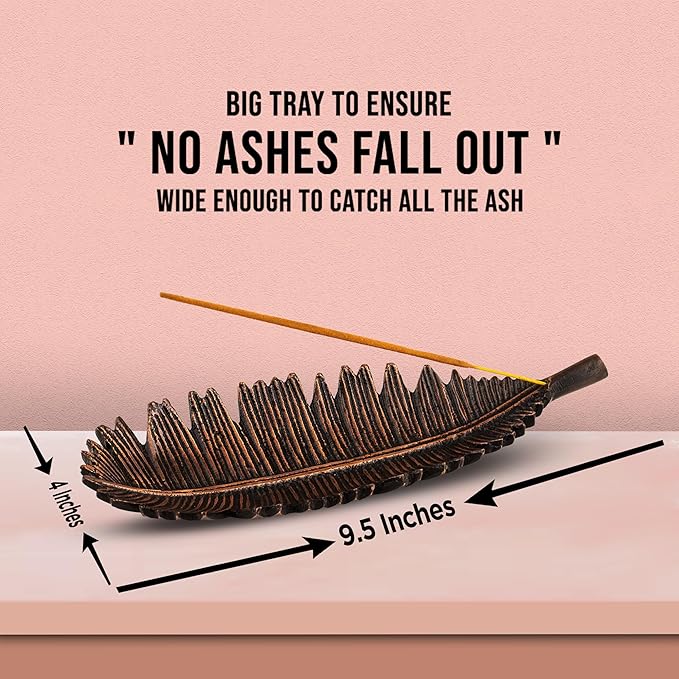 Raajsee Incense Holder Set With Nag Champa Sticks 15gm, Leaf Stick Burner, Brass Burner, Modern Holder for Yoga, Meditation, Home Decor - Size 10x4 Inches Copper