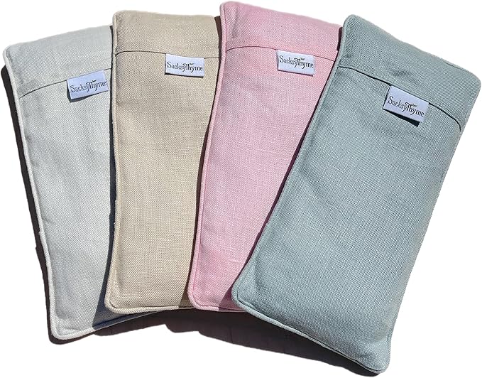 Sacksy Thyme Organic Linen Eye Pillow - Lavender & Flaxseed for Relaxation, Yoga, Stress Relief - Microwavable Heating Pad & Cool Compress - Made in USA - Gifts for Meditation