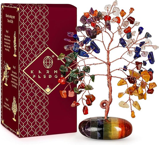 KARMAPLEDGE Crystal Tree of Life Home and Office Feng Shui Decor, 7 Chakara Healing Crystal Handmade Bonsai Tree for Positive Energy, Good Luck, Money, Christmas Decor, Birthday Gifts for Women, Mom