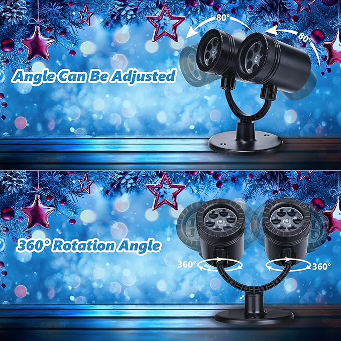 Toodour Christmas Projector Lights Outdoor, Double Head Dynamic Projector Christmas Lights with Timer - Waterproof Holiday Decorative Lighting for Yard Home Wall Window Indoor Christmas Decorations