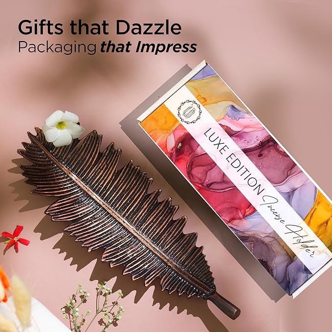 Raajsee Incense Holder Set With Nag Champa Sticks 15gm, Leaf Stick Burner, Brass Burner, Modern Holder for Yoga, Meditation, Home Decor - Size 10x4 Inches Copper