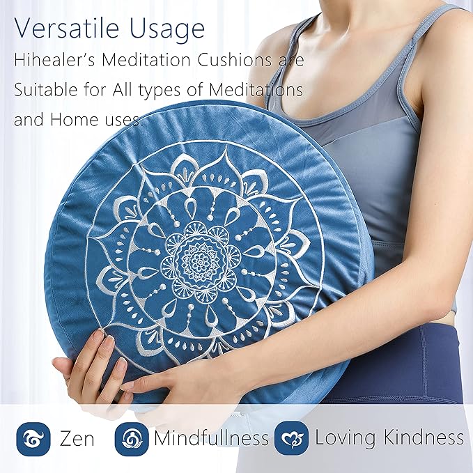 Hihealer Meditation Cushion, Traditional Tibetan Meditation Pillow Velvet Cover - Large Floor Cushion Seating for Adults - Yoga Buckwheat Bolster for Women、Moms