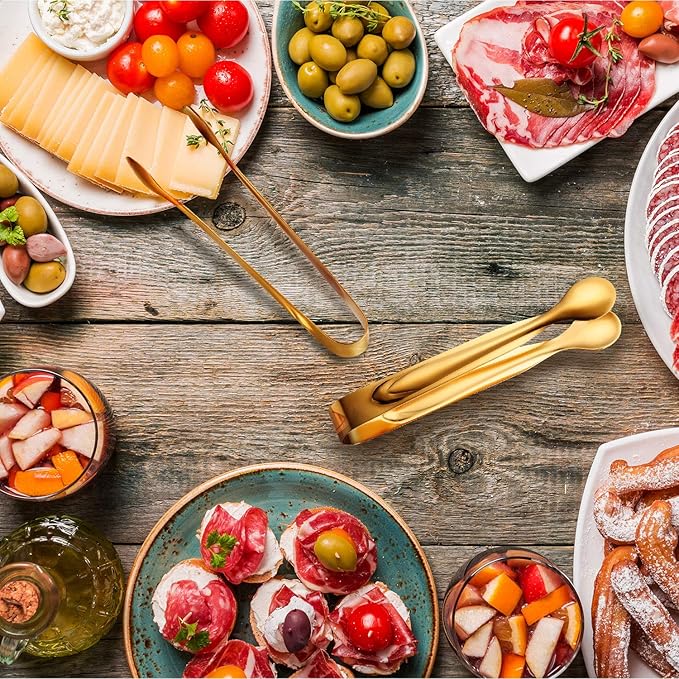 Gejoy 12 Pieces Mini Tongs Small Serving Tongs Stainless Steel Mini for Sugar Charcuterie Board Appetizers Dessert Serving Food Tiny Party Danish Candy supplie