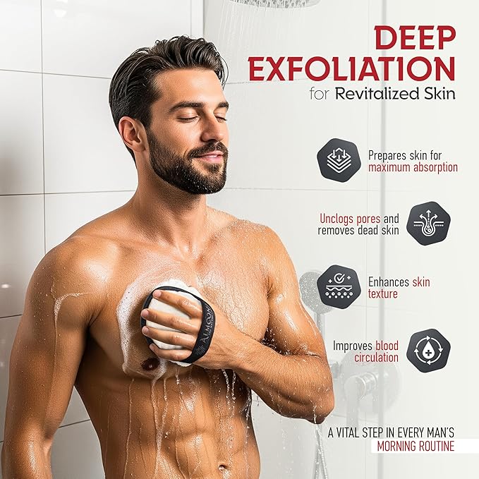 Sturdy Natural Loofah for Men, The Ultimate Men's Loofah Body Scrubber Made with Natural Egyptian Shower luffa Sponge, Bath Shower Sponge lufas for Men - 2 Count (1 Pack) - Black