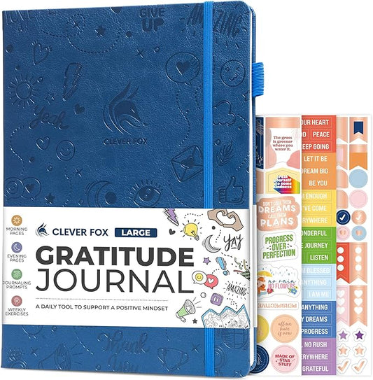 Clever Fox Gratitude Journal Large – Happiness, Positivity & Affirmation Journal – Inspirational Daily Notebook, 3 Months, 8.3x11” (Mystic Blue)