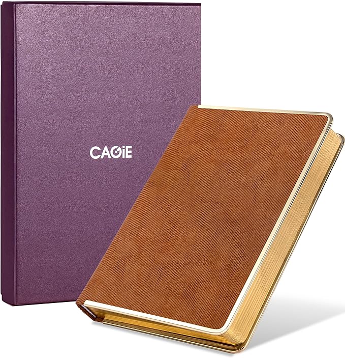 CAGIE Elegant Gold-Edged Journal for Women – Aesthetic Vegan Leather A5 Notebook, 256 Pages 100GSM Thick Paper Hardcover Diary, Gift Journals for Writing