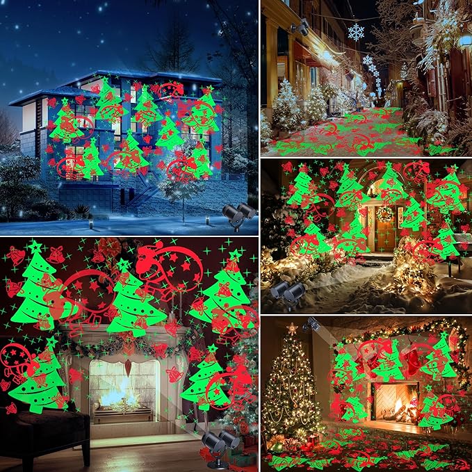 Toodour Christmas Projector Lights Outdoor, Double Head Dynamic Projector Christmas Lights with Timer - Waterproof Holiday Decorative Lighting for Yard Home Wall Window Indoor Christmas Decorations