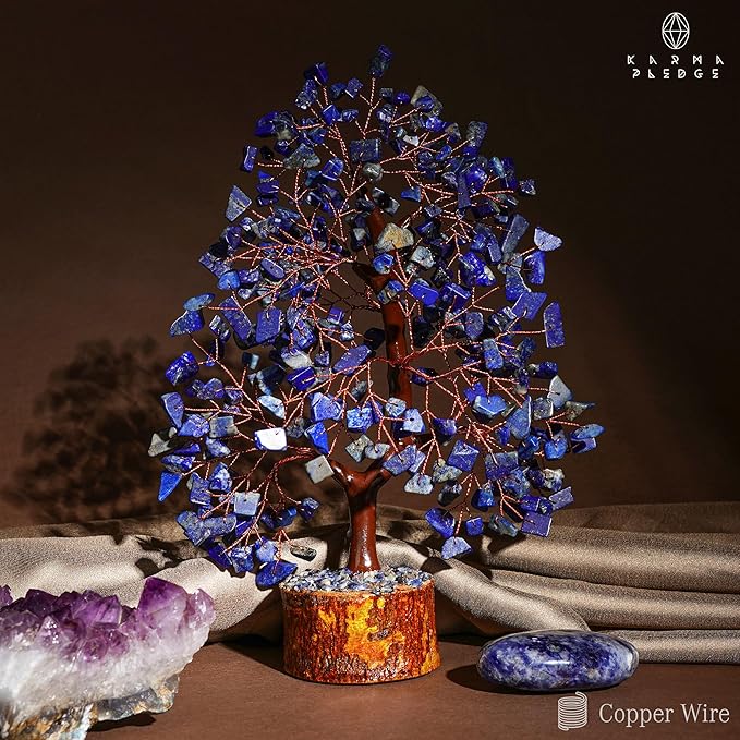 Crystal Tree of Life Lapis Lazuli Healing Crystal Trees for Home & Office Decor, Handmade Crystal Money Bonsai Trees for Positive Energy, Good Luck, Christmas Decor, Birthday Gifts for Women, Mom