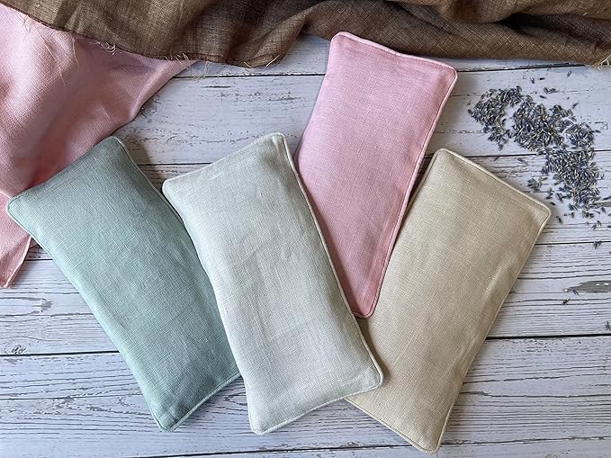 Sacksy Thyme Organic Linen Eye Pillow - Lavender & Flaxseed for Relaxation, Yoga, Stress Relief - Microwavable Heating Pad & Cool Compress - Made in USA - Gifts for Meditation